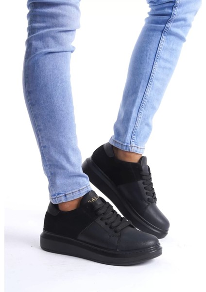 SLW151 Boost Bağcıklı Cilt Süet Erkek Günlük Sneaker Ayakkabı Csst - Siyah