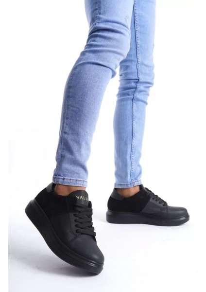 SLW151 Boost Bağcıklı Cilt Süet Erkek Günlük Sneaker Ayakkabı Csst - Siyah fiyatları