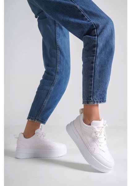 Alessı Bağcıklı Ortopedik Taban Kadın Sneaker Spor Ayakkabı Bt - Beyaz