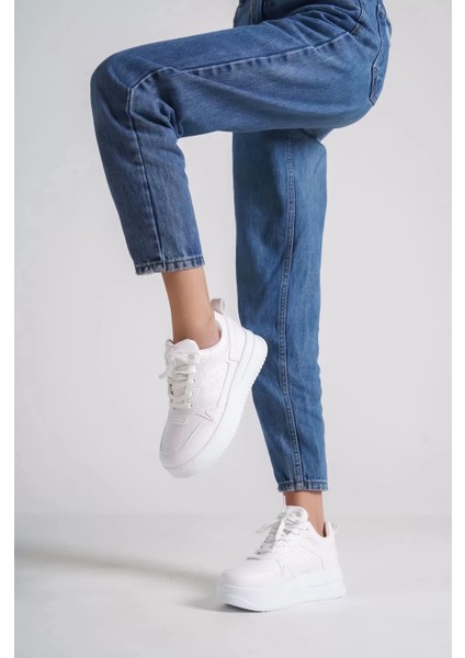 Alessı Bağcıklı Ortopedik Taban Kadın Sneaker Spor Ayakkabı Bt - Beyaz