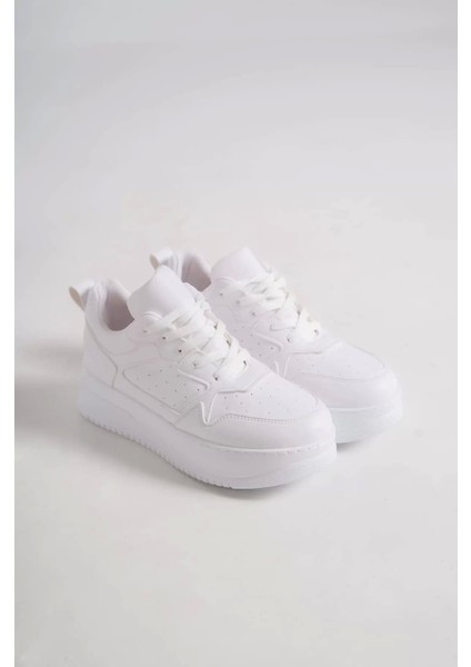 Alessı Bağcıklı Ortopedik Taban Kadın Sneaker Spor Ayakkabı Bt - Beyaz