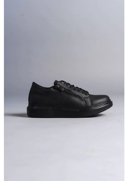 Slw155 Warrior Bağcıklı Ve Fermuarlı Cilt Erkek Günlük Sneaker Ayakkabı Cst - Siyah