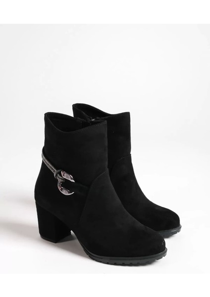 Edna Fermuarlı Ortopedik Taban Taşlı Topuklu Süet Kadın Bot St - Siyah fırsatları