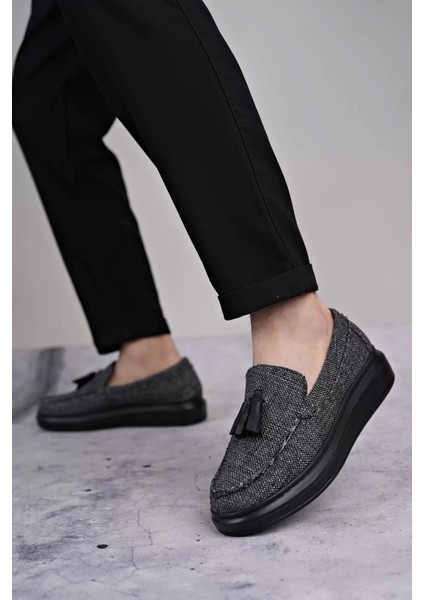 SLW154 Blaze Bağcıksız Püsküllü Keten Erkek Günlük Spor Klasik Ayakkabı Kst - Gri