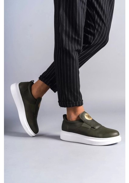 SLW161 Hippo Bağcıksız Cilt Erkek Günlük Sneaker Ayakkabı Cbt - Haki