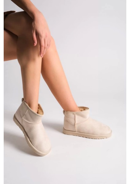 Jolıe Bağcıksız Düz Taban Içi Kürklü Kısa Süet Kadın Bot Kt - Krem fiyatları