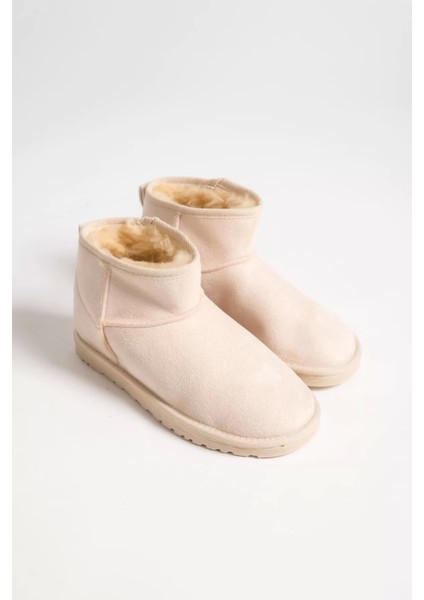 Jolıe Bağcıksız Düz Taban Içi Kürklü Kısa Süet Kadın Bot Kt - Krem fırsatları