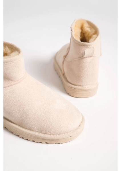 Jolıe Bağcıksız Düz Taban Içi Kürklü Kısa Süet Kadın Bot Kt - Krem indirimleri
