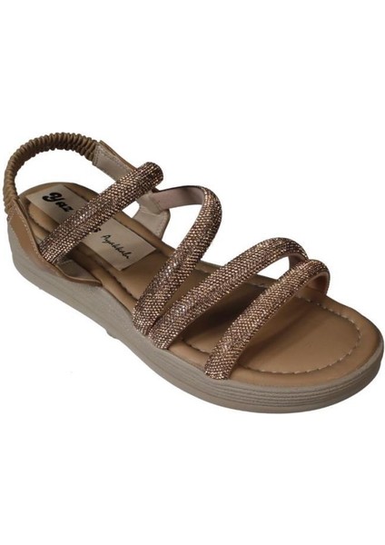 Yazkış Kadın Siyah Krem Beyaz Roz Üzeri Taş Bant Atkılı 4cm Kalın Taban Arkası Lastikli Sandalet