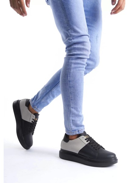 SLW151 Boost Bağcıklı Cilt Süet Erkek Günlük Sneaker Ayakkabı Csst - Siyah/gri