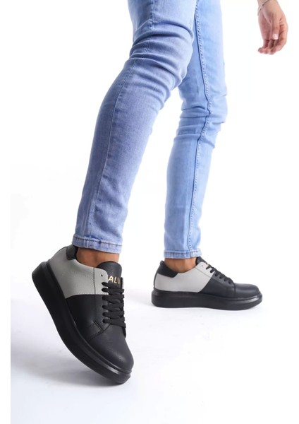 SLW151 Boost Bağcıklı Cilt Süet Erkek Günlük Sneaker Ayakkabı Csst - Siyah/gri