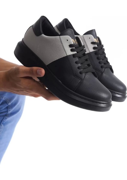 SLW151 Boost Bağcıklı Cilt Süet Erkek Günlük Sneaker Ayakkabı Csst - Siyah/gri