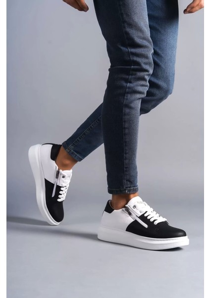 Slw155 Warrior Bağcıklı Ve Fermuarlı Cilt Erkek Günlük Sneaker Ayakkabı Cbt - Beyaz/Siyah