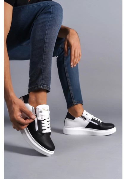 Slw155 Warrior Bağcıklı Ve Fermuarlı Cilt Erkek Günlük Sneaker Ayakkabı Cbt - Beyaz/Siyah modelleri
