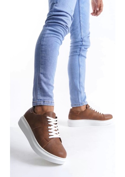 Slw151 Boost Bağcıklı Cilt Erkek Günlük Sneaker Ayakkabı Cbt - Taba