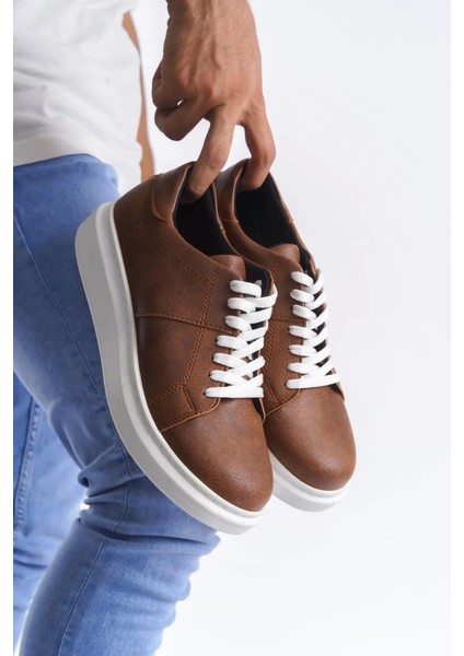 Slw151 Boost Bağcıklı Cilt Erkek Günlük Sneaker Ayakkabı Cbt - Taba
