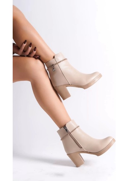 Arıa Fermuarlı Ortopedik Taban Taşlı Topuklu Kadın Bot Tt - Ten fiyatları