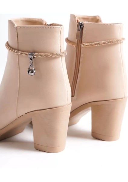 Arıa Fermuarlı Ortopedik Taban Taşlı Topuklu Kadın Bot Tt - Ten indirimleri