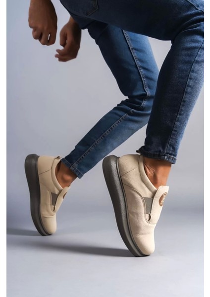 SLW161 Hippo Bağcıksız Süet Erkek Günlük Sneaker Ayakkabı Sgt - Bej