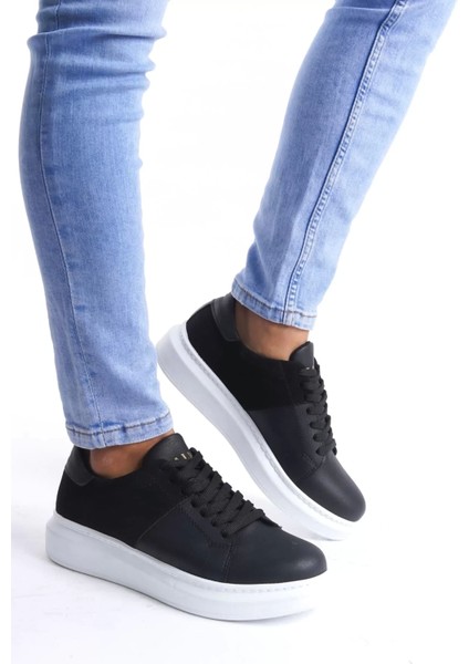 Slw151 Boost Bağcıklı Cilt Süet Erkek Günlük Sneaker Ayakkabı Csbt - Siyah