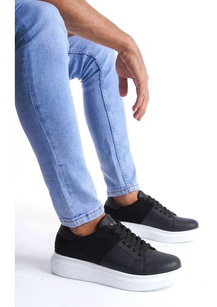 Slw151 Boost Bağcıklı Cilt Süet Erkek Günlük Sneaker Ayakkabı Csbt - Siyah