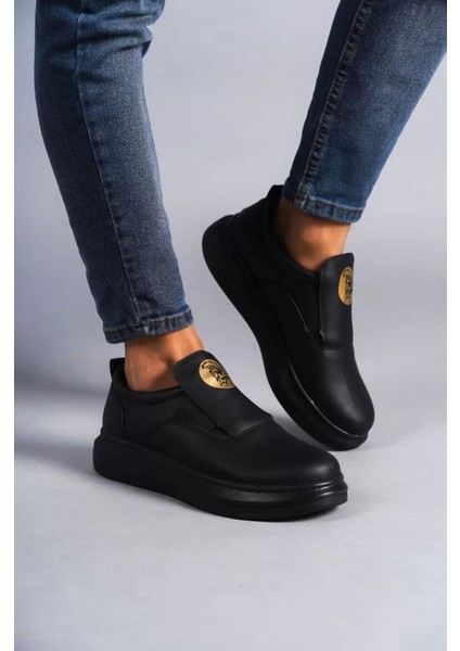 SLW161 Hippo Bağcıksız Cilt Erkek Günlük Sneaker Ayakkabı Cst - Siyah