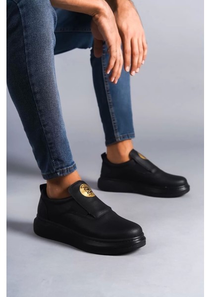 SLW161 Hippo Bağcıksız Cilt Erkek Günlük Sneaker Ayakkabı Cst - Siyah