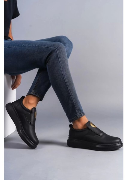 SLW161 Hippo Bağcıksız Cilt Erkek Günlük Sneaker Ayakkabı Cst - Siyah