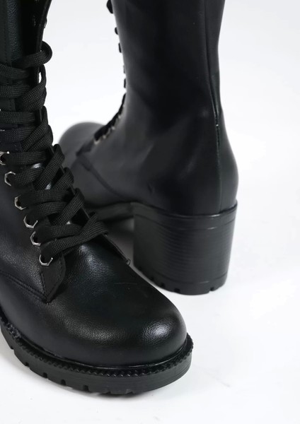 Alda Bağcıklı Ortopedik Taban Kadın Çizme St - Siyah indirimleri