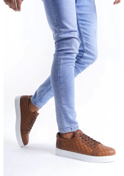 Slw166 Prestige Bağcıklı Cilt Kapitone Desenli Erkek Günlük Sneaker Ayakkabı Cbt - Taba