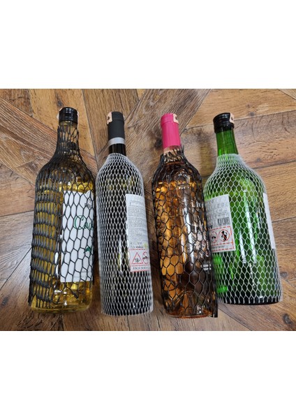 Şişe Koruma Filesi, Metal Koruma Filesi, 5 cm den 10 cm Kadar Genişler, 27 cm Kesilmiş, Siyah Renk, 100 Adet, 750ml ve 1lt şişe ve kavanozlar için kullanımı uygundur.