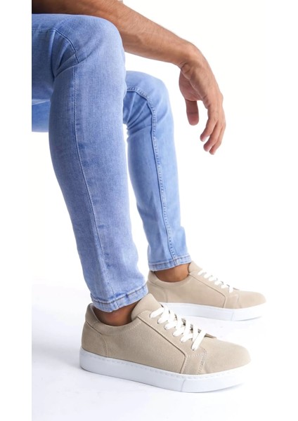 SLW165 Elite Bağcıklı Süet Erkek Günlük Sneaker Ayakkabı Sbt - Krem