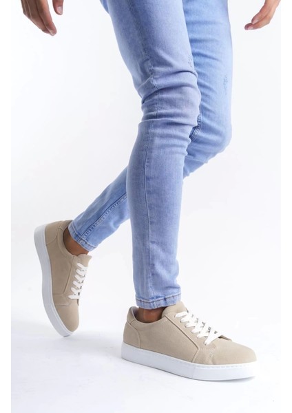 SLW165 Elite Bağcıklı Süet Erkek Günlük Sneaker Ayakkabı Sbt - Krem