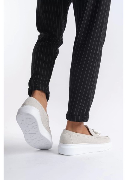 Slw154 Blaze Bağcıksız Püsküllü Keten Erkek Günlük Spor Klasik Ayakkabı Kbt - Beyaz modelleri