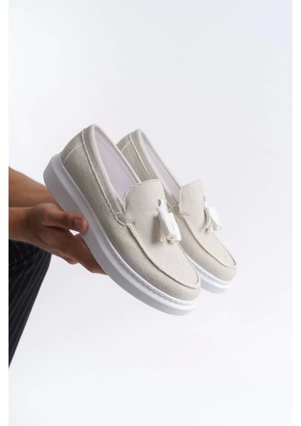 Slw154 Blaze Bağcıksız Püsküllü Keten Erkek Günlük Spor Klasik Ayakkabı Kbt - Beyaz fırsatları