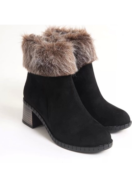 Julıa Fermuarlı Ortopedik Taban Tüylü Topuklu Süet Kadın Bot St - Siyah fırsatları