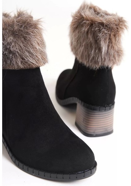 Julıa Fermuarlı Ortopedik Taban Tüylü Topuklu Süet Kadın Bot St - Siyah indirimleri