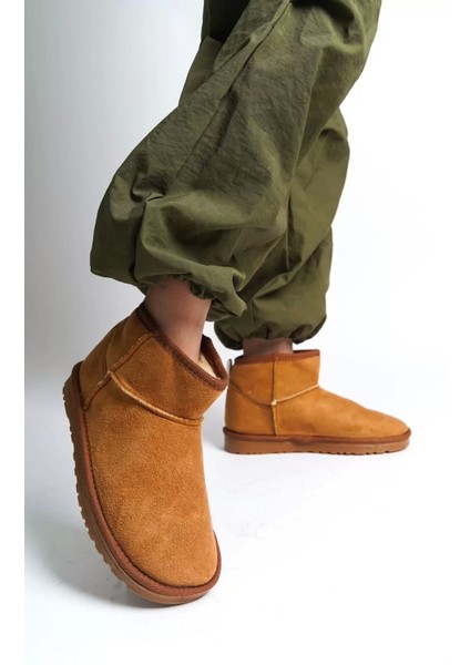 Jolıe Bağcıksız Düz Taban Içi Kürklü Kısa Süet Kadın Bot Tt - Taba fiyatları