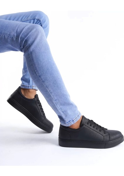 SLW165 Elite Bağcıklı Cilt Erkek Günlük Sneaker Ayakkabı Cst - Siyah