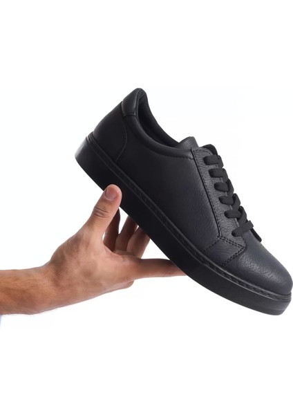 SLW165 Elite Bağcıklı Cilt Erkek Günlük Sneaker Ayakkabı Cst - Siyah
