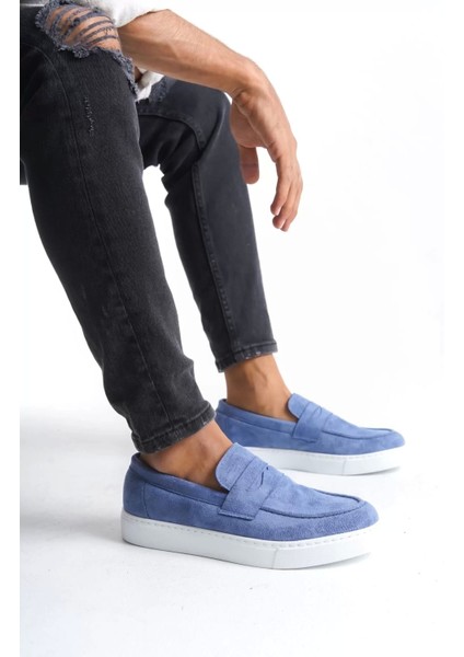 SLW180 Estilo x Bağcıksız Süet Erkek Günlük Spor Klasik Ayakkabı Sbt - Mavi