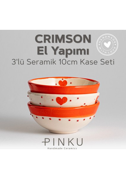 Crimson 10 cm | El Yapımı 3’lü Seramik Kase Seti – Tatlı, Zeytin, Reçel ve Çerez Sunumları
