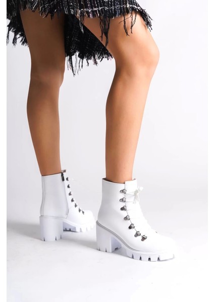 Emma Bağcıklı Fermuarlı Ortopedik Taban Topuklukadın Bot Bt - Beyaz