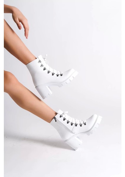 Emma Bağcıklı Fermuarlı Ortopedik Taban Topuklukadın Bot Bt - Beyaz modelleri