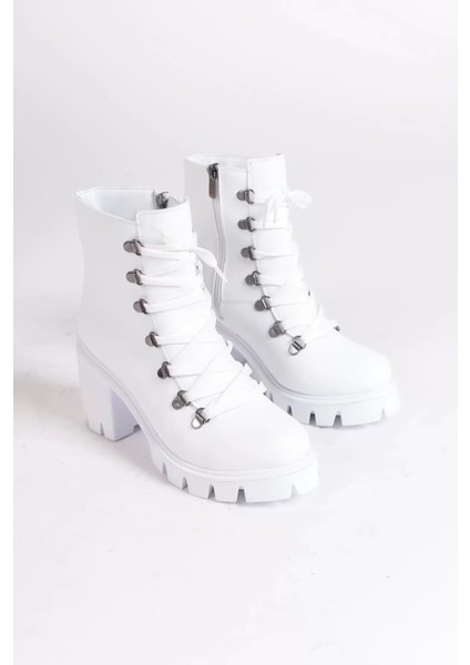 Emma Bağcıklı Fermuarlı Ortopedik Taban Topuklukadın Bot Bt - Beyaz fırsatları
