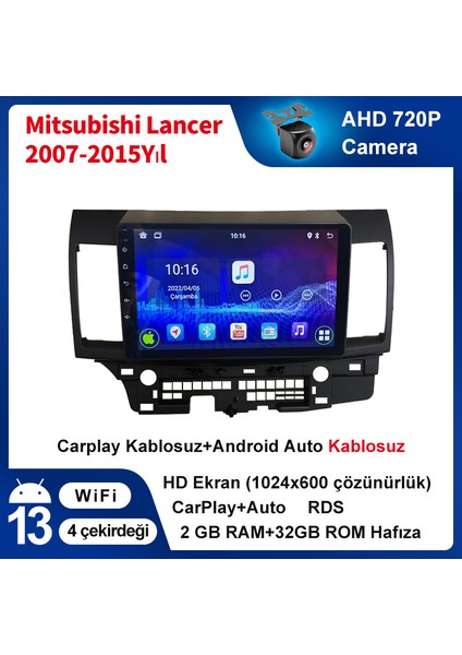 Mitsubishi Lancer 2007-2015 Yıl Android Sürüm 13 Kablosuz Carplay Navigasyon Multimedya 9 Inç Ekran 2Gb Ram 32Gb Rom