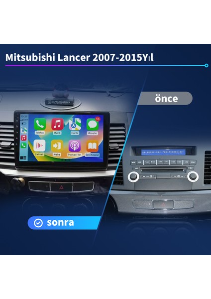 Mitsubishi Lancer 2007-2015 Yıl Android Sürüm 13 Kablosuz Carplay Navigasyon Multimedya 9 Inç Ekran 2Gb Ram 32Gb Rom