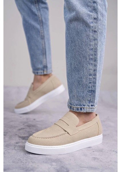 Slw180 Estilo X Bağcıksız Süet Erkek Günlük Spor Klasik Ayakkabı Sbt - Krem
