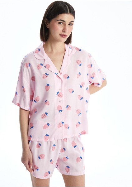 Lcw Young Gömlek Yaka Desenli Kadın Şortlu Pijama Takımı (S5)