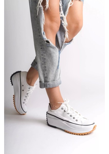 Parıs Bağcıklı Ortopedik Taban Kadın Sneaker Spor Ayakkabı Bt - Beyaz